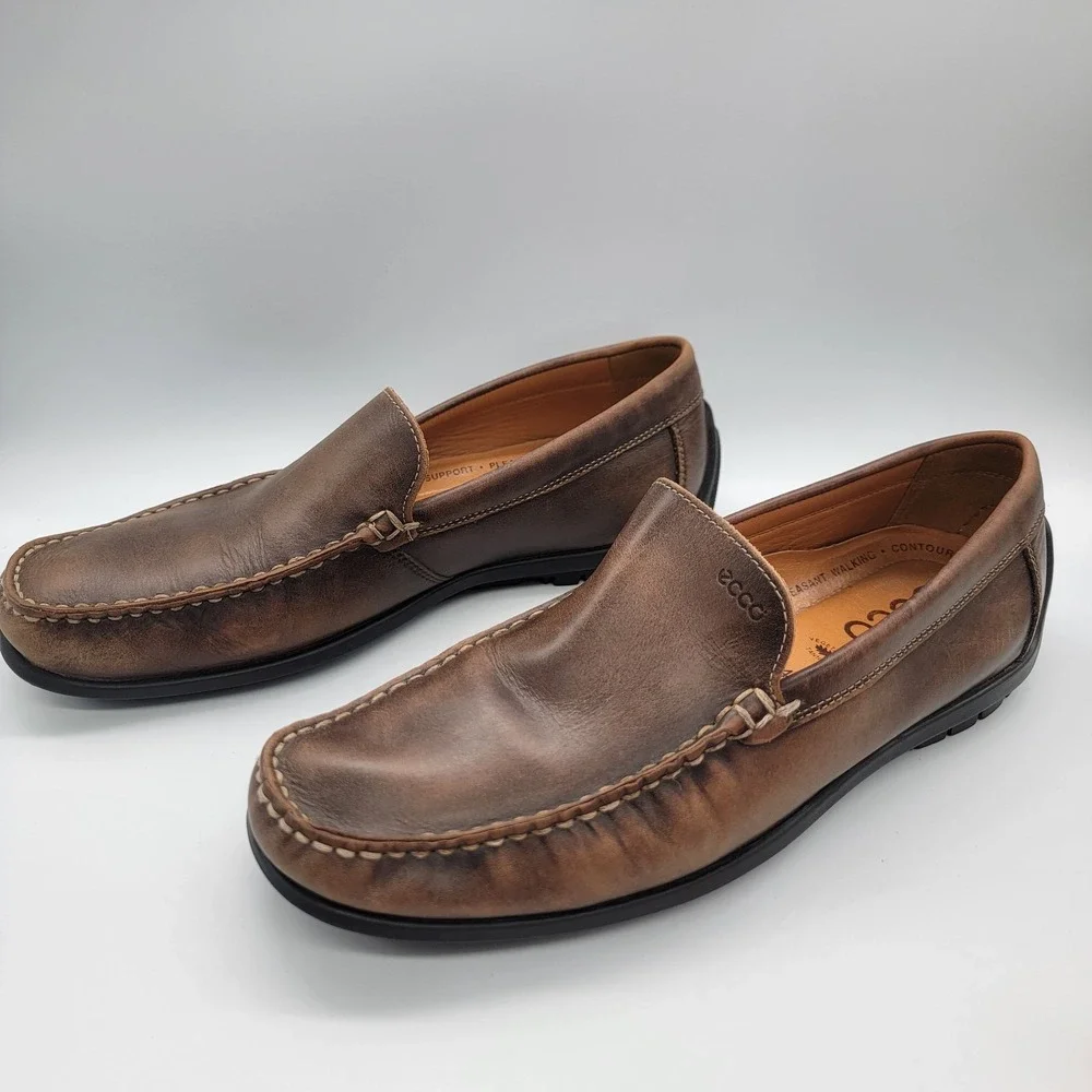ECCO Classic Moc 2.0 Driving Loafer Mens 44 Vegtable Tanned Leather Boat Shoe